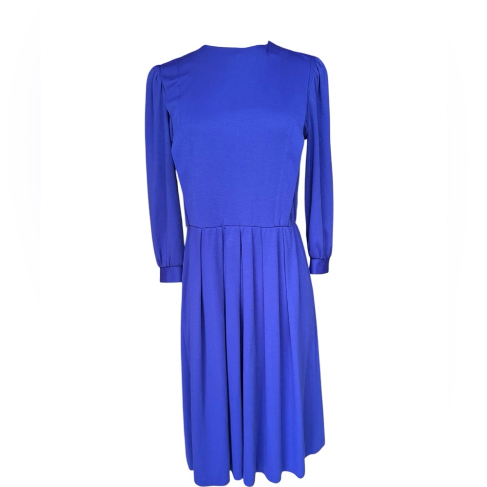 1980s R.E.O. Originals Purple/Blue Poly Knit Blend Career Dress